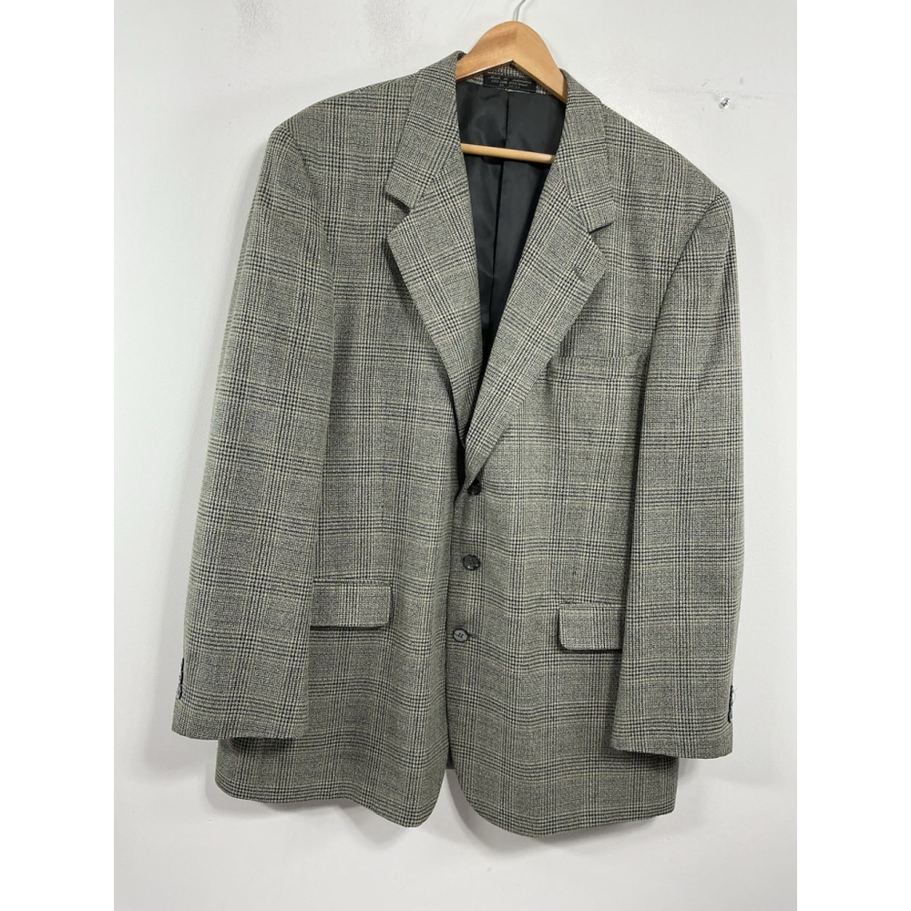 Mens Jeffrey Banks Lined Sports Coat 48L Black Gray Plaid Button Close